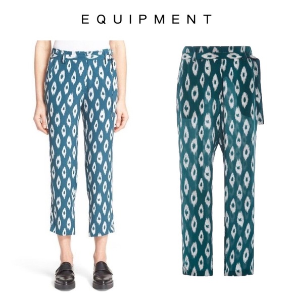 Equipment Pants - Equipment • Cropped ‘Carla’ Silk Pants in Amulet Multi - Size 10